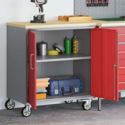 Armoire à outils avec roulettes et portes rouges sécurisées 75x45x85 cm en acier 