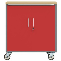 Armoire à outils avec roulettes et portes rouges sécurisées 75x45x85 cm en acier 