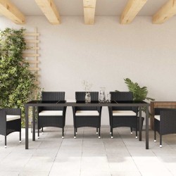 Table de jardin Noire 200x80x73 cm en verre trempé 