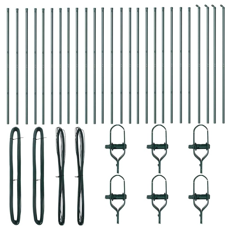 Poteaux de clôture 26 pcs verts Ø32 mm 150 cm acier galvanisé 