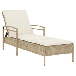 Chaise longue avec coussin beige 63x200x81 cm résine tressée 