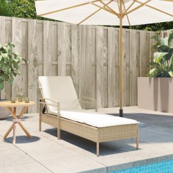 Chaise longue avec coussin beige 63x200x81 cm résine tressée 