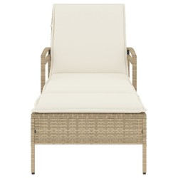 Chaise longue avec coussin beige 63x200x81 cm résine tressée 