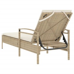 Chaise longue avec coussin beige 63x200x81 cm résine tressée 