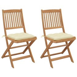 Chaises pliables de jardin lot de 2 avec coussins Bois d'acacia 