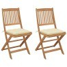 Chaises pliables de jardin lot de 2 avec coussins Bois d'acacia 