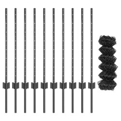 Clôture en mailles de chaîne avec 10 piquets en U Gris 0,8 x 10 m Acier 