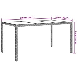 Table de repas de jardin noire 150x90x75 cm Poly Rattan 