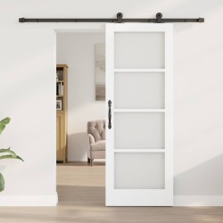 Porte Coulissante avec Kit de Quincaillerie 'ORKDAL'Bois Massif Blanc & Verre 