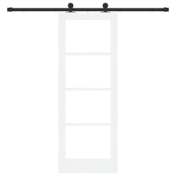 Porte Coulissante avec Kit de Quincaillerie 'ORKDAL'Bois Massif Blanc & Verre 