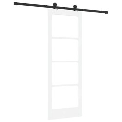 Porte Coulissante avec Kit de Quincaillerie 'ORKDAL'Bois Massif Blanc & Verre 