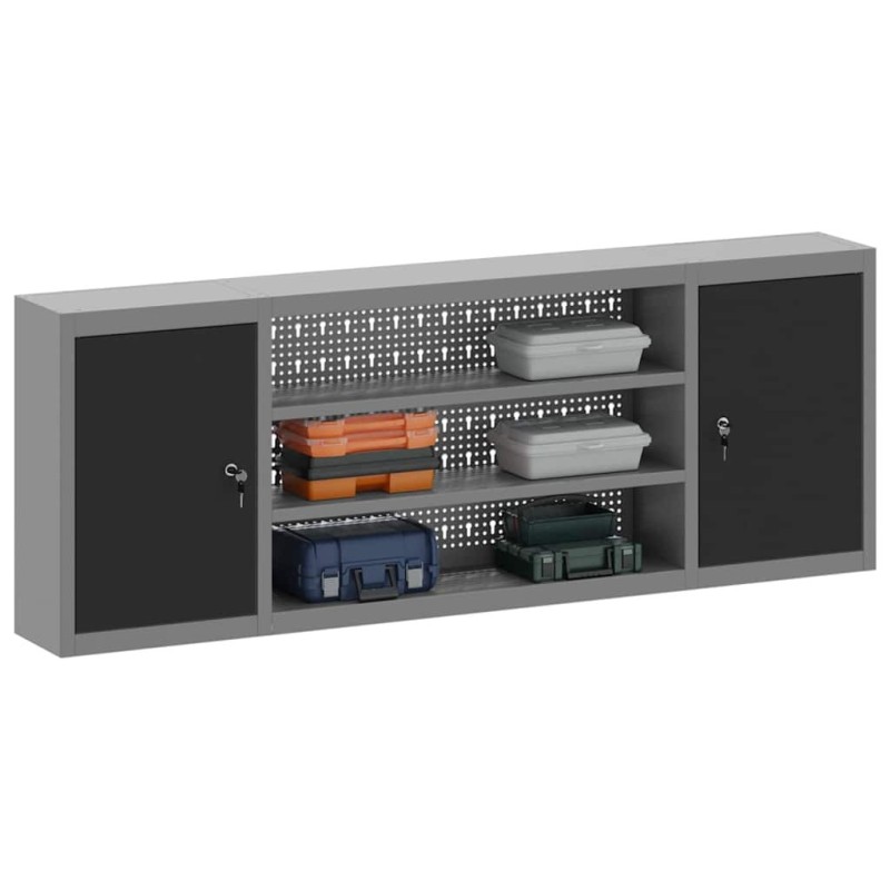 Armoire à outils murale avec panneau perforé Noir 150x20x55 cm Acier 