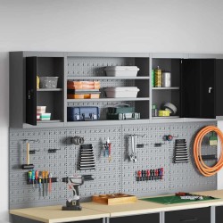 Armoire à outils murale avec panneau perforé Noir 150x20x55 cm Acier 