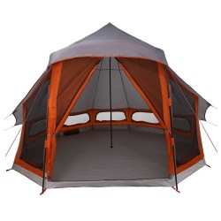 Tente familiale tipi grise et orange pour 6 personnes, imperméable. 