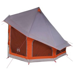 Tente familiale tipi grise et orange pour 6 personnes, imperméable. 