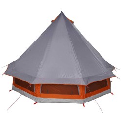 Tente familiale tipi grise et orange pour 6 personnes, imperméable. 
