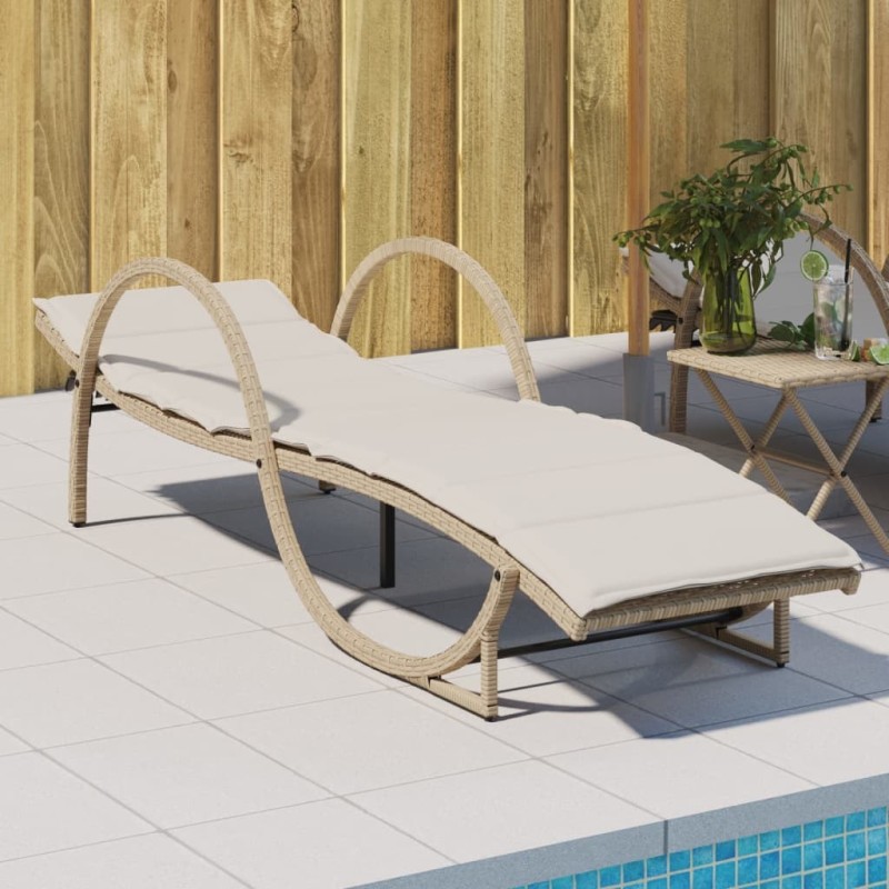 Chaise longue avec coussin beige 60x199x42 cm résine tressée 