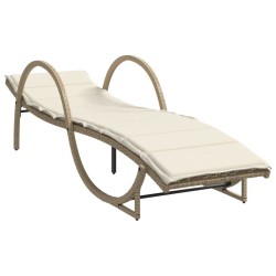 Chaise longue avec coussin beige 60x199x42 cm résine tressée 