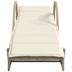 Chaise longue avec coussin beige 60x199x42 cm résine tressée 