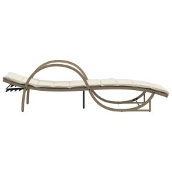 Chaise longue avec coussin beige 60x199x42 cm résine tressée 