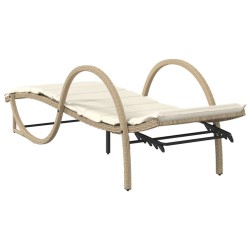 Chaise longue avec coussin beige 60x199x42 cm résine tressée 