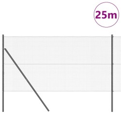 Grillage en fil soudé avec 13 poteaux gris 1,2x25 m en acier 