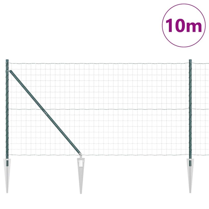 Clôture Euro avec 7 poteaux à piquets de 1,4 x 10 m en acier galvanisé vert 