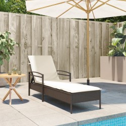 Chaise longue avec coussin marron 63x200x81 cm résine tressée 