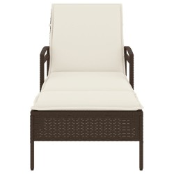 Chaise longue avec coussin marron 63x200x81 cm résine tressée 