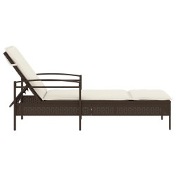 Chaise longue avec coussin marron 63x200x81 cm résine tressée 