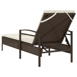Chaise longue avec coussin marron 63x200x81 cm résine tressée 
