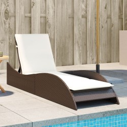Chaise longue avec coussin marron 60x205x73 cm résine tressée 
