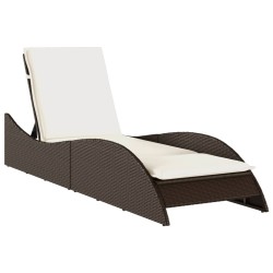 Chaise longue avec coussin marron 60x205x73 cm résine tressée 