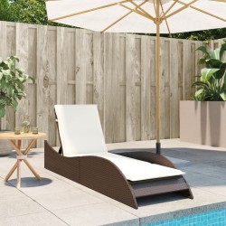 Chaise longue avec coussin marron 60x205x73 cm résine tressée 
