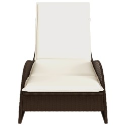 Chaise longue avec coussin marron 60x205x73 cm résine tressée 