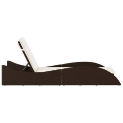 Chaise longue avec coussin marron 60x205x73 cm résine tressée 