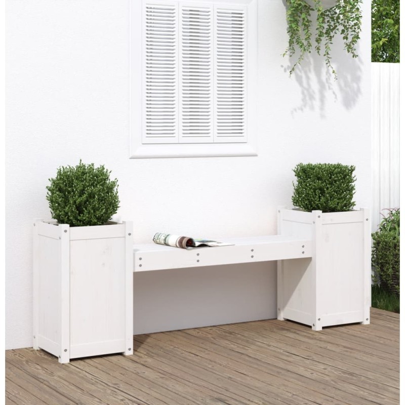 Banc avec jardinières blanc 180x36x63 cm bois massif de pin 