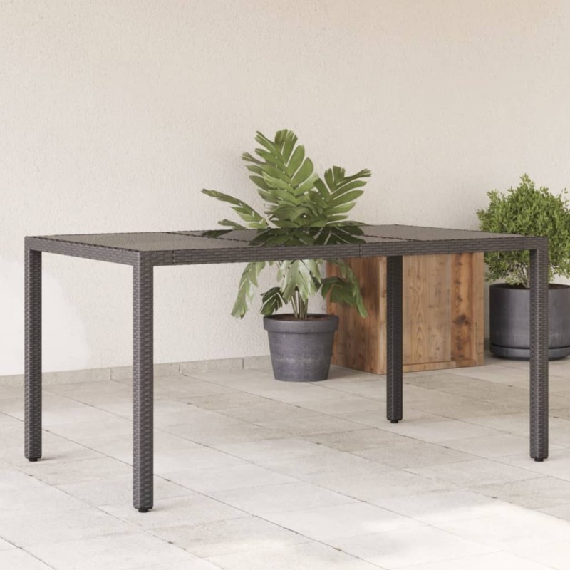 Table de jardin dessus en verre Noir 150x90x75cm Résine tressée 