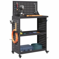 Chariot à outils avec étagère avec roue avec stockage Noir 65 x 35 x 111 cm Métal 