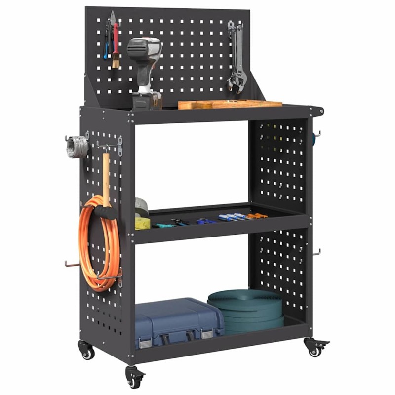 Chariot à outils avec étagère avec roue avec stockage Noir 65 x 35 x 111 cm Métal 
