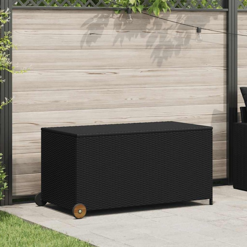 Boîte de rangement de jardin noir 120x65x61 cm résine tressée 
