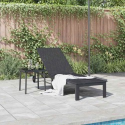 Chaise longue avec roues en poly rotin noir 