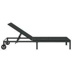 Chaise longue avec roues en poly rotin noir 