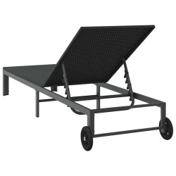 Chaise longue avec roues en poly rotin noir 