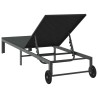 Chaise longue avec roues en poly rotin noir 