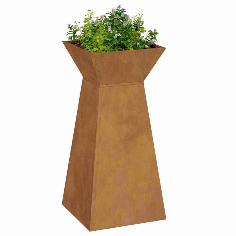 Pots de jardin colonne 2 pcs avec bol 35x35x73 cm en métal patiné. 