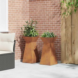 Pots de jardin colonne 2 pcs avec bol 35x35x73 cm en métal patiné. 