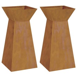 Pots de jardin colonne 2 pcs avec bol 35x35x73 cm en métal patiné. 
