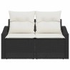 Canapé de jardin 2 places avec coussins Noir en poly rotin 
