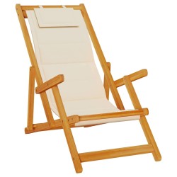 Chaises de plage pliantes 2 pcs Crème en bois d'acacia massif et Textilène 